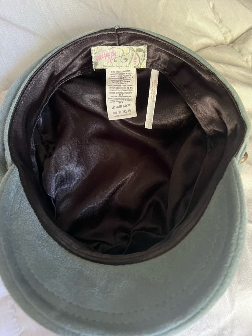 Free People Suede-Look Light Gray Cadet Cap with Brass Accent - Picture 4 of 5